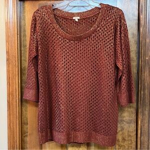 Reba Sweater Copper Gold‎ Metallic Open Weave Crocheted Sz L Matching Cami EUC